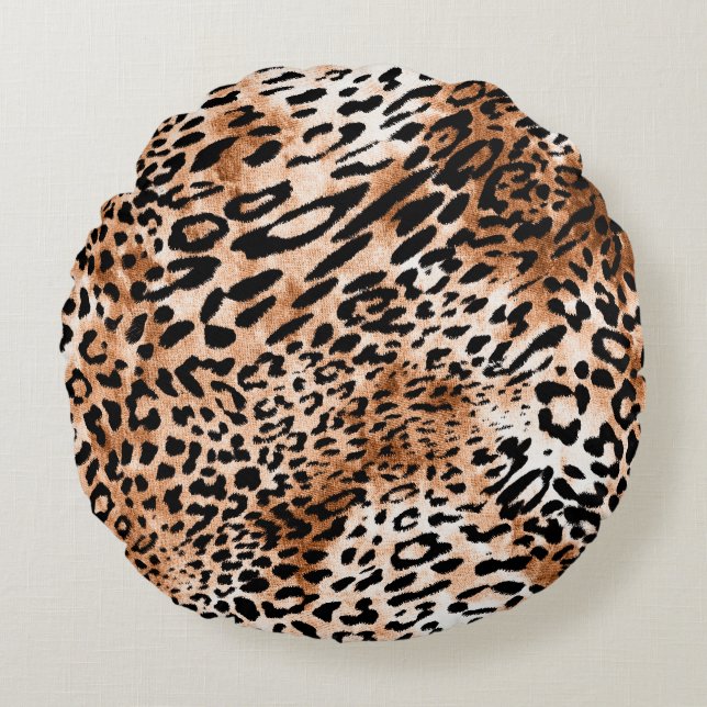 African Leopard Print Seamless Round Pillow (Front)