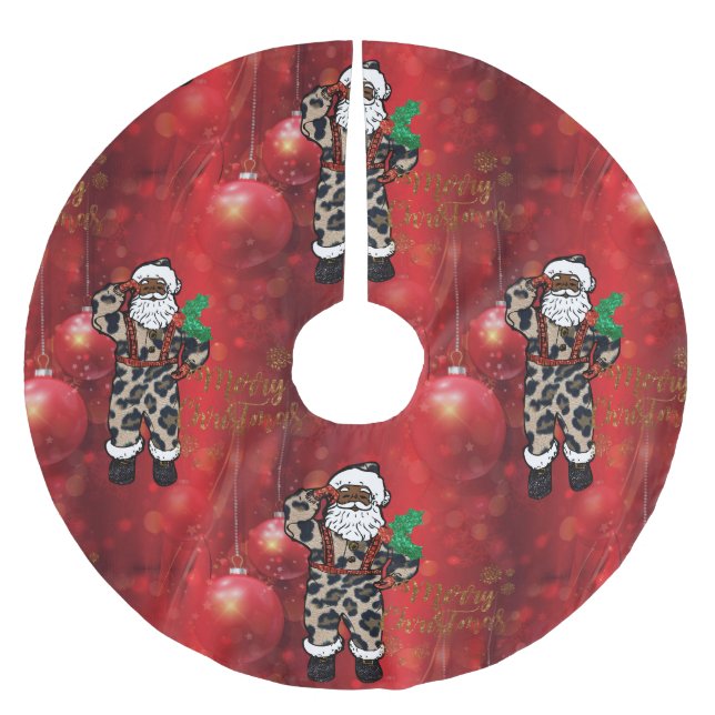 african leopard santa christmas tree skirt (Front)