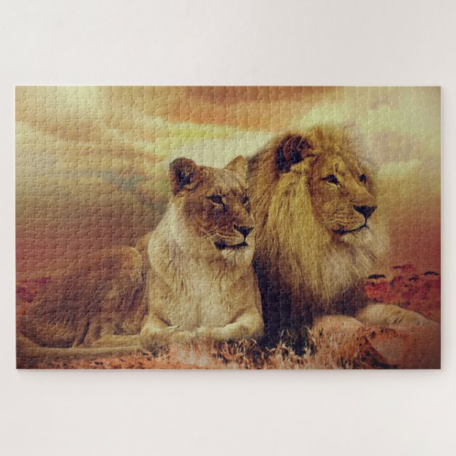 African Lion And Lioness Jigsaw Puzzle (Horizontal)
