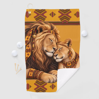 African Lion Couple Golf Towel