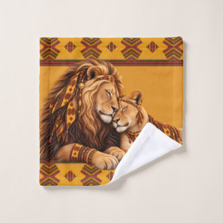 African Lion Couple Wash Cloth
