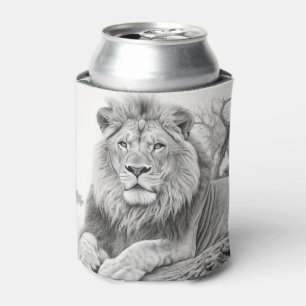 African Lion Pencil Drawing Can Cooler