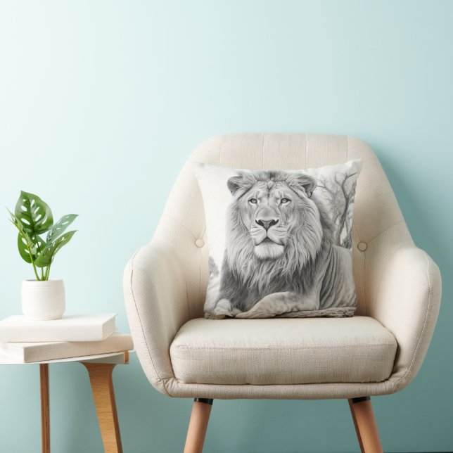 African Lion Pencil Drawing Throw Pillow (Chair)