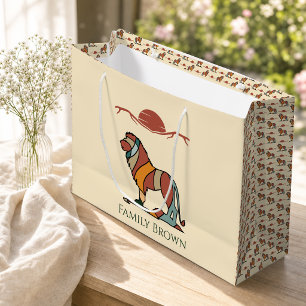 African Lion Safari on Savanna Sunset Family Name Large Gift Bag