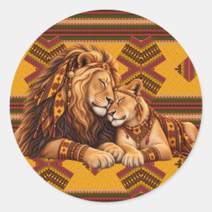 African Lion Wedding Classic Round Sticker