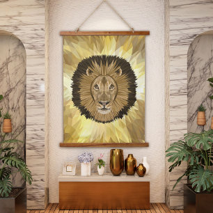 African Lion Wild Cat Modern Polygonal Animal Art Hanging Tapestry