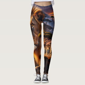 African Lion & Zebra Sunset Leggings