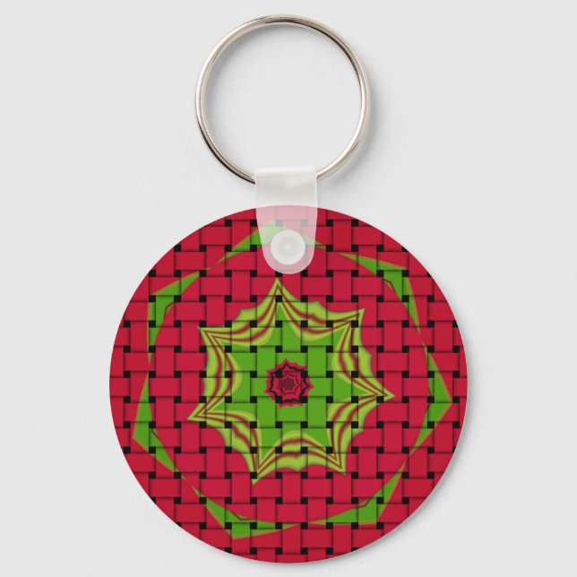 African Lovely Woven Red and Lemon Green Design Keychain (Front)