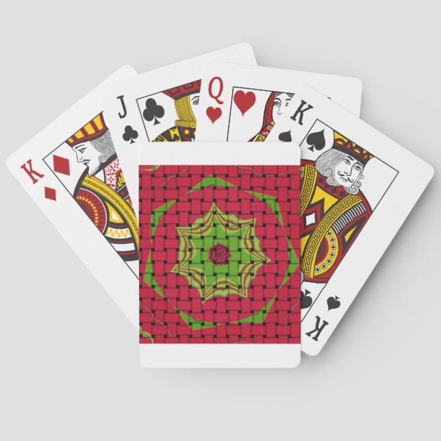 African Lovely Woven Red and Lemon Green Design Playing Cards (Back)