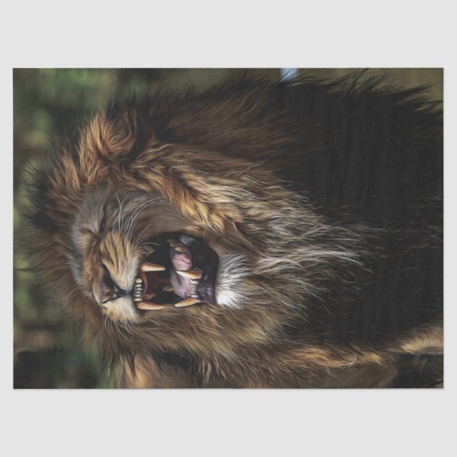 African Male Roaring Lion Oil Painting Tissue Paper (Front)