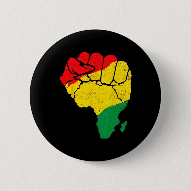 African Map Fist Unity Juneteenth Pride Black Hist 2 Inch Round Button (Front)