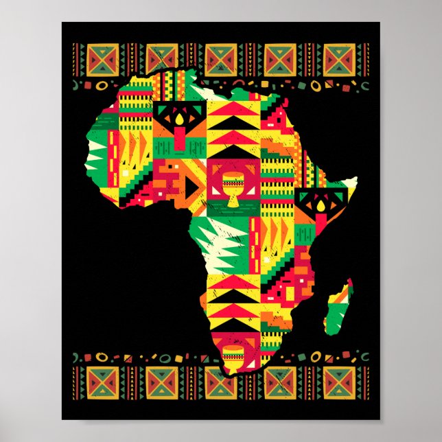 African Map Kente Art Black Afro Pride Africa Poster (Front)