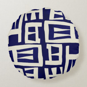 African Map - Navy Ivory Round Pillow