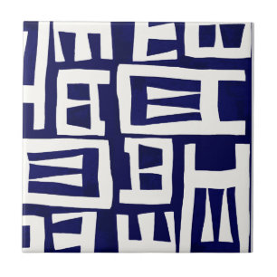 African Map - Navy Ivory Tile