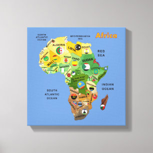 African Map with Flags Stretched Canvas Print