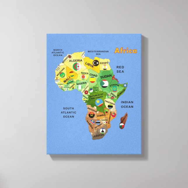 African Map with Flags Stretched Canvas Print (Front)