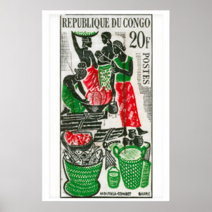 African Market Art Print Vintage Congo Postage