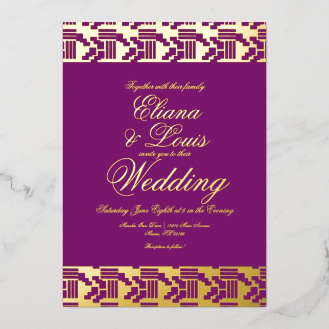 African Marking Wedding Pressed  Foil Invitation (Front)