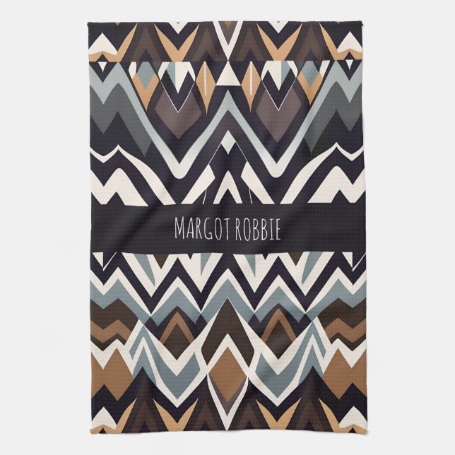 African Marocco Triangle Geometric Brown Pattern Kitchen Towel (Vertical)