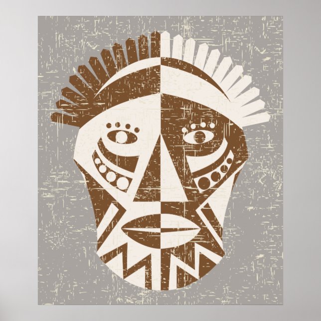 African mask brown ecru custom print poster (Front)
