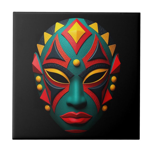 African Mask Ceramic Tile (Front)