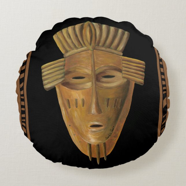 African Mask Painting by Chariklia Zarris Round Pillow (Front)
