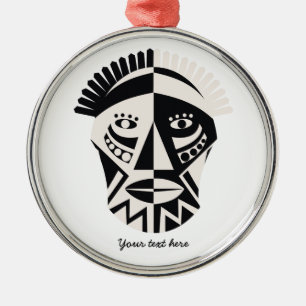 African mask primitive folk art metal ornament
