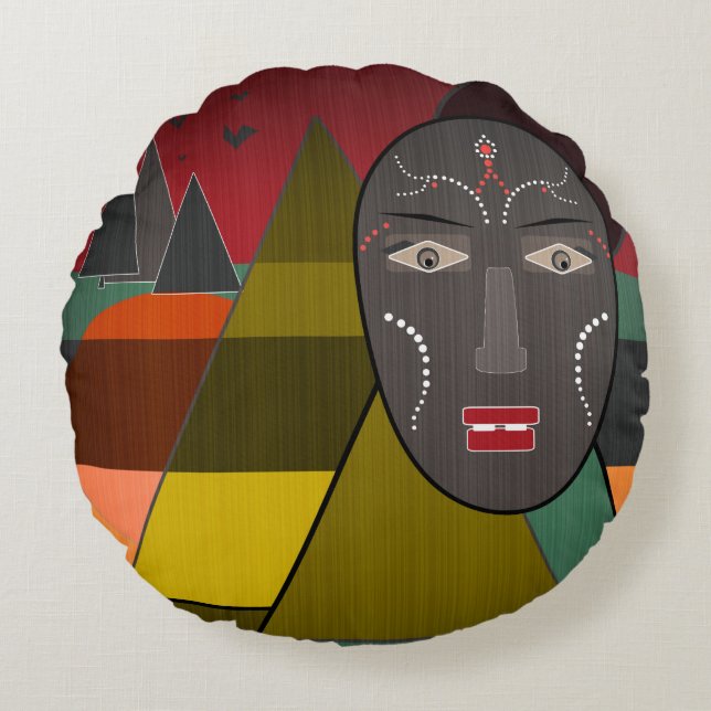 African mask round pillow (Front)