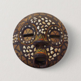 African mask with cowrie shells 2 inch round button