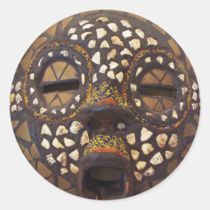 African mask with cowrie shells classic round sticker