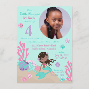 African Mermaid Fourth Birthday Invitation