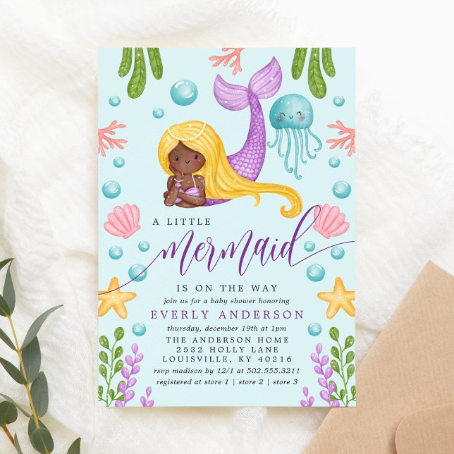 African Mermaid Ocean Baby Shower Invitation (Creator Uploaded)