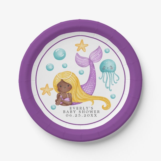 African Mermaid Ocean Baby Shower Paper Plate (Front)