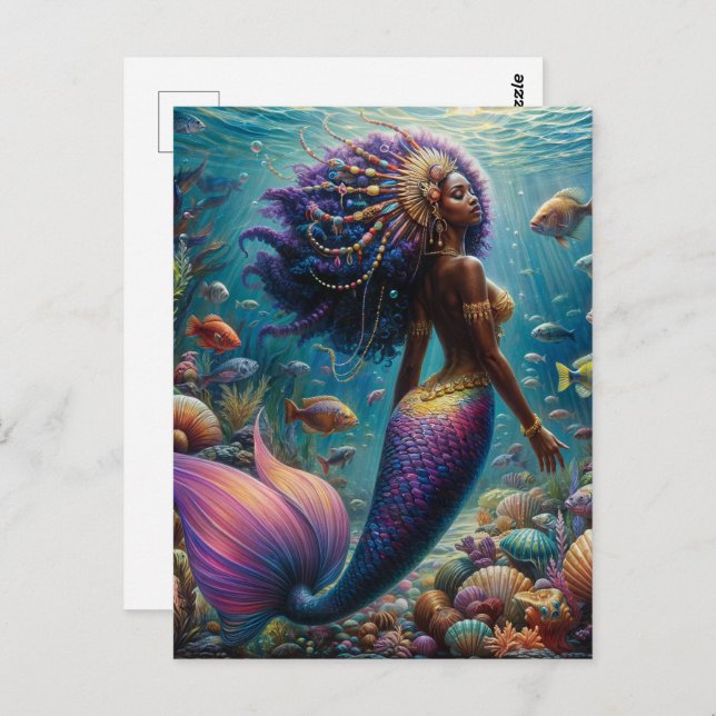 African Mermaid With Purple Hair Postcard (Front/Back)