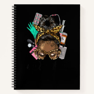 African Messy Bun Straight Hair Glasses Leopard ER Notebook
