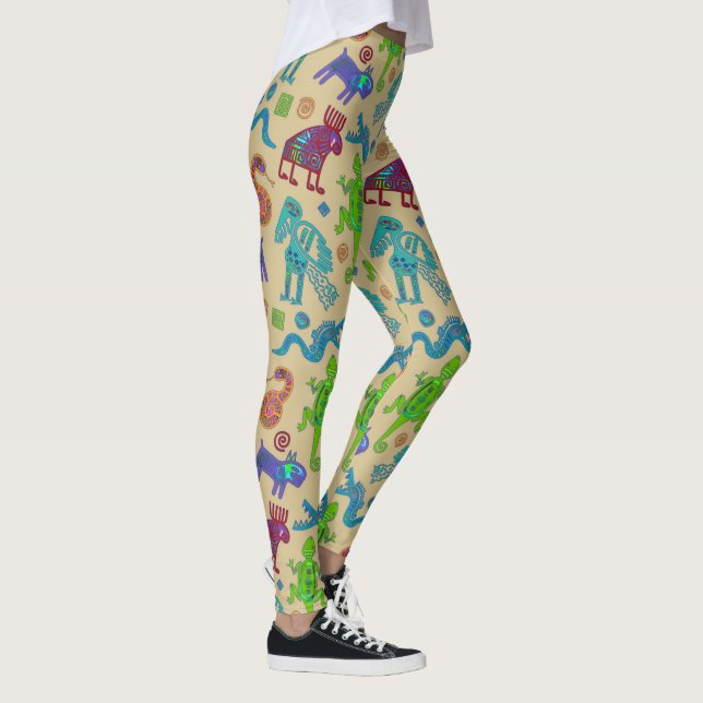 African Mexican Culture Primitive Tribal Pattern 1 Leggings (Right)