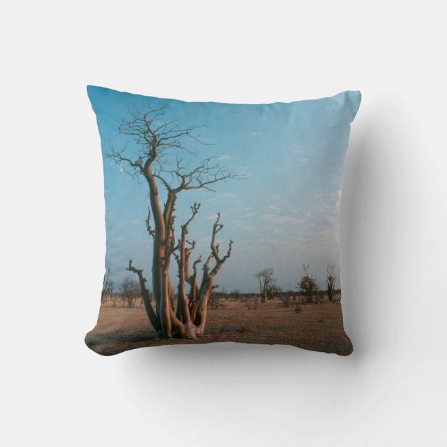 African Moringo Tree On Plain, Etosha National Throw Pillow (Front)