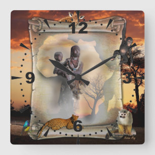 African Mother and Child Square Wall Clock