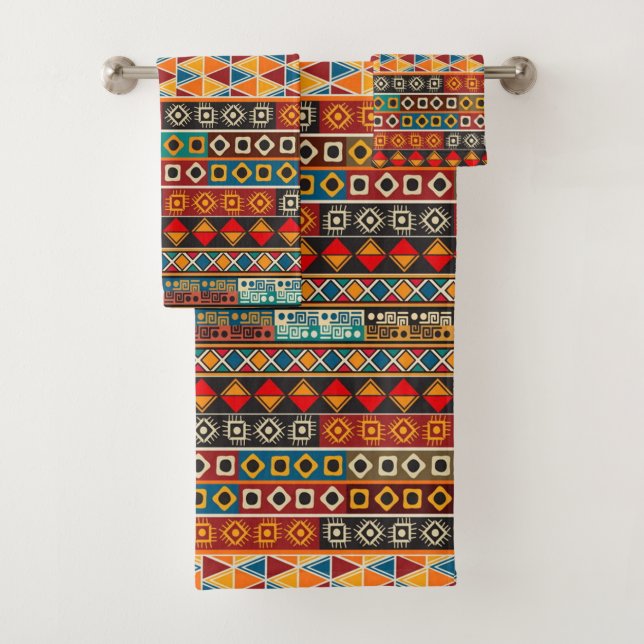 African Motif Colourful Decorative Pattern Bath Towel Set (Insitu)