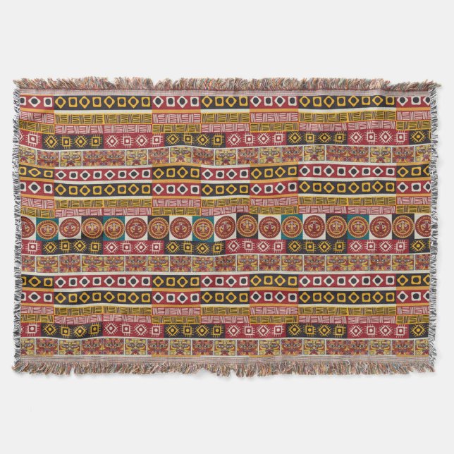 African Motif Colourful Decorative Pattern Design Throw Blanket (Front)