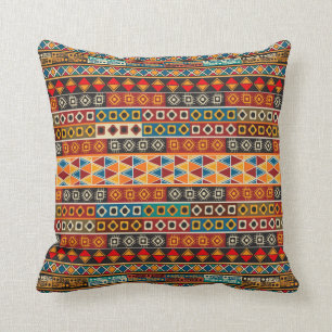 African Motif Colourful Decorative Pattern Design Throw Pillow