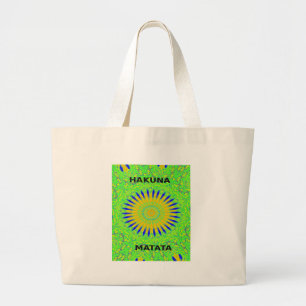 African Motif Design in Green and Gold Art Print Large Tote Bag