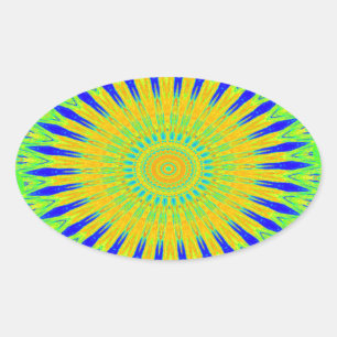 African Motif Design in Green and Gold Art Print Oval Sticker