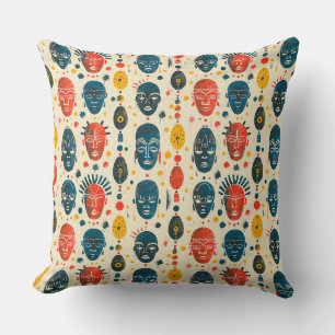 African motifs multi-coloured pattern with grunge  throw pillow