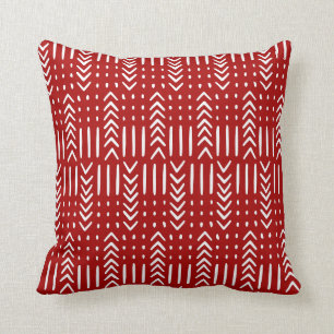 African Mud Cloth Arrow Dots White on Red Throw Pillow