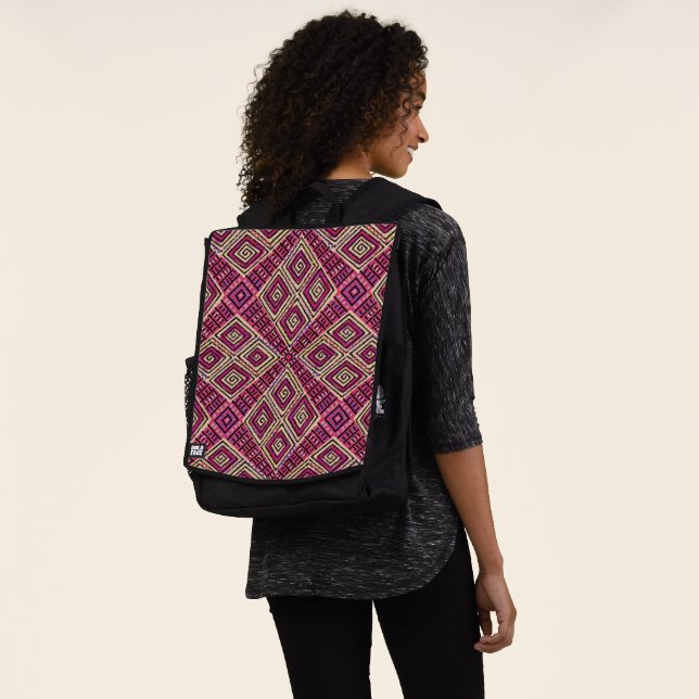 African Mud Cloth Inspired Boho Chic Backpack (Worn)