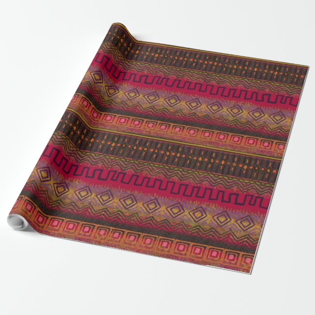 African Mud Cloth Inspired Earthy Patterns Wrapping Paper (Unrolled)