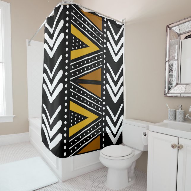 African  Mud Cloth Shower Curtain Design (In Situ)
