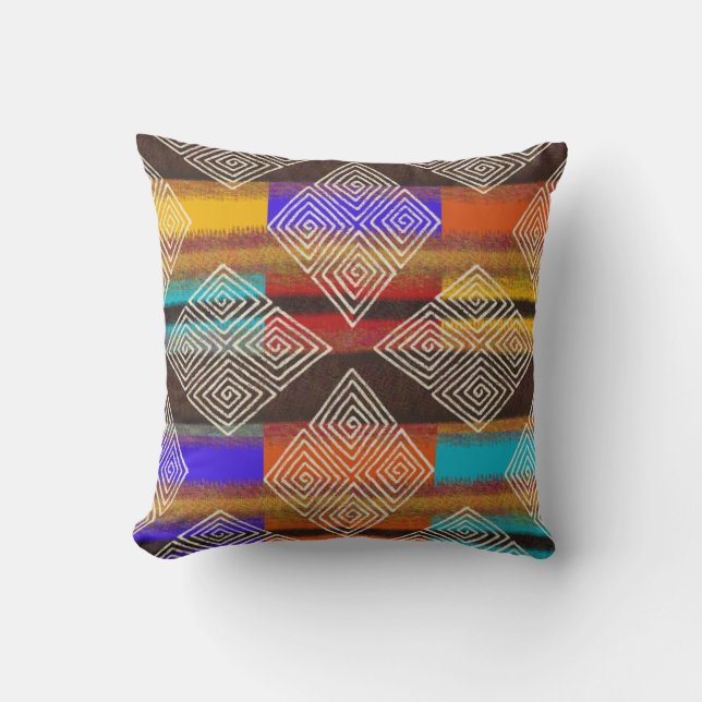 African Mud Cloth Style | Boho Earth Throw Pillow (Front)