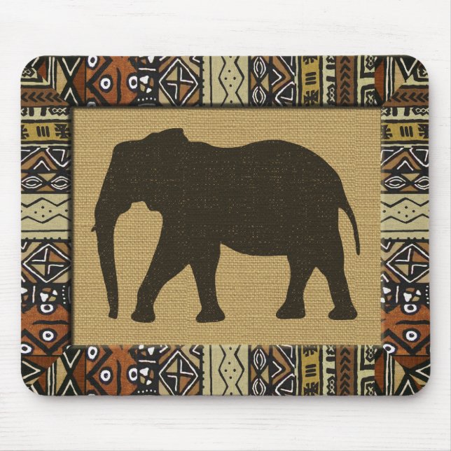 African Mudcloth and Elephant Mouse Pad (Front)